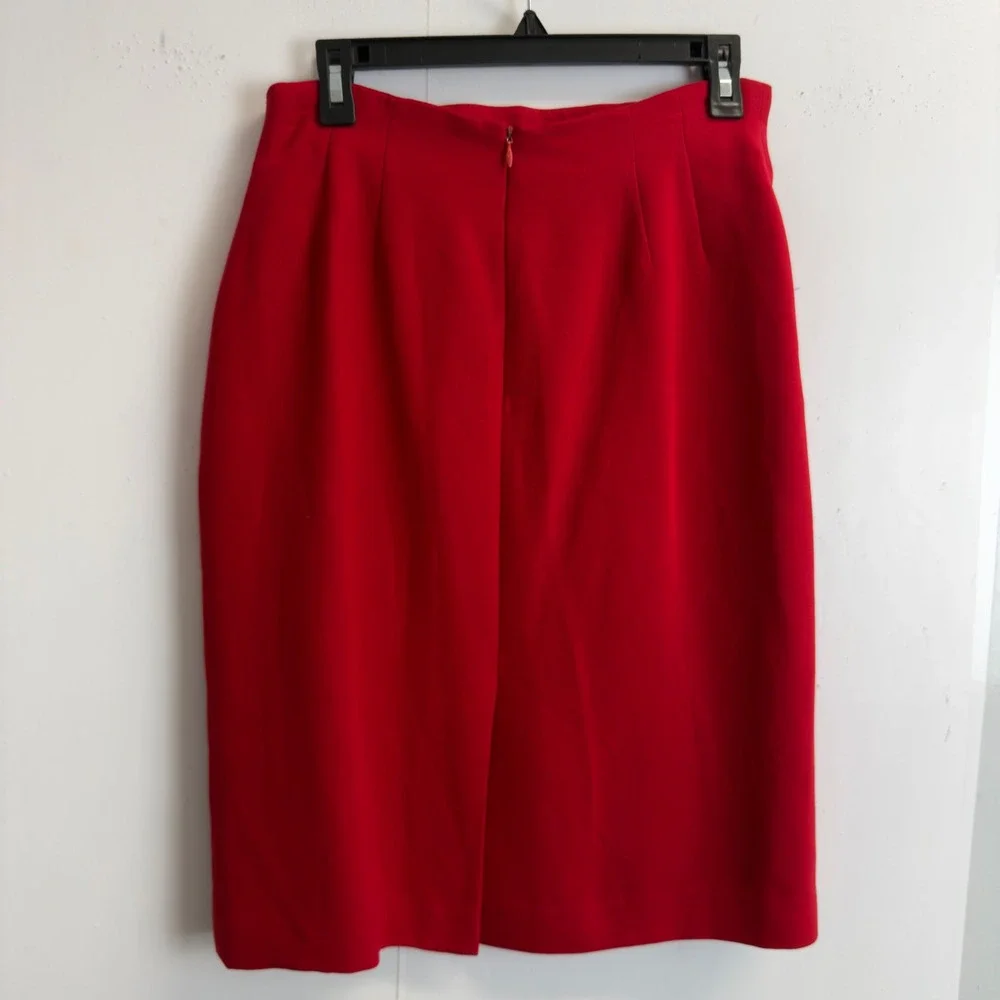 Vintage Red Suit Set Women's 10 V-neck Longline Blazer and Pencil Skirt Red